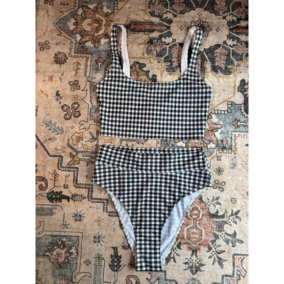 Reformation Two Piece Gingham Bikini Set Black and White Swim Suit Beach Vacay - Picture 1 of 14